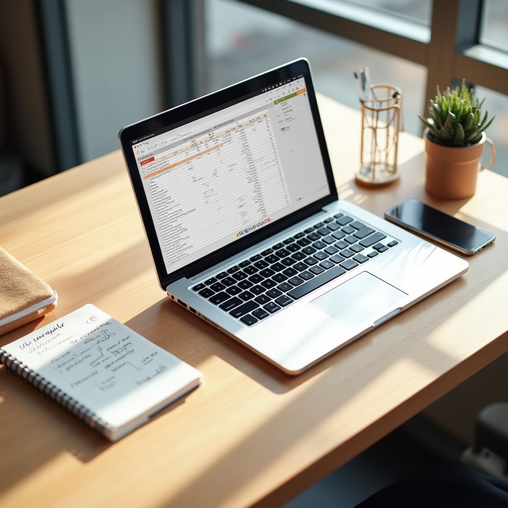 Escritorio con planillas y herramientas digitales abiertas para ordenar procesos